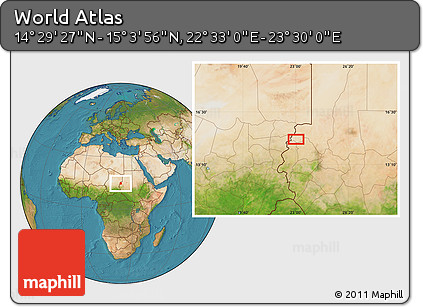 Satellite Location Map of the Area around 14° 46' 42" N, 23° 1' 29" E