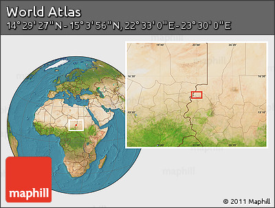 Satellite Location Map of the Area around 14° 46' 42" N, 23° 1' 29" E