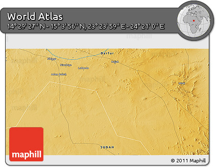 Physical 3D Map of the Area around 14° 46' 42" N, 23° 52' 30" E