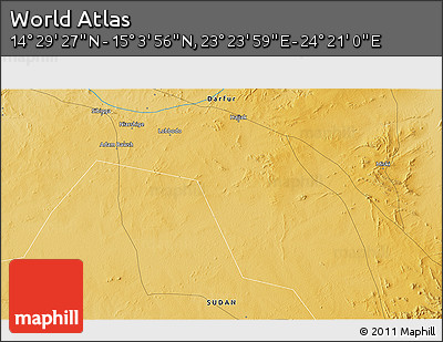 Physical 3D Map of the Area around 14° 46' 42" N, 23° 52' 30" E