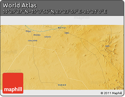 Physical 3D Map of the Area around 14° 46' 42" N, 23° 52' 30" E