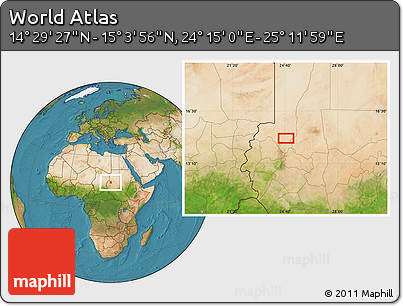 Satellite Location Map of the Area around 14° 46' 42" N, 24° 43' 30" E