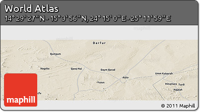 Shaded Relief Panoramic Map of the Area around 14° 46' 42" N, 24° 43' 30" E
