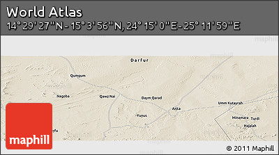 Shaded Relief Panoramic Map of the Area around 14° 46' 42" N, 24° 43' 30" E