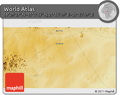 Physical 3D Map of the Area around 14° 46' 42" N, 26° 25' 29" E