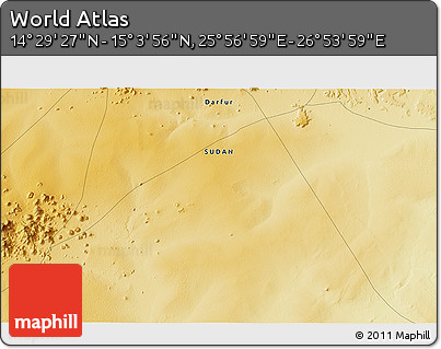 Physical 3D Map of the Area around 14° 46' 42" N, 26° 25' 29" E