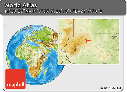 Physical Location Map of the Area around 14° 46' 42" N, 27° 16' 29" E