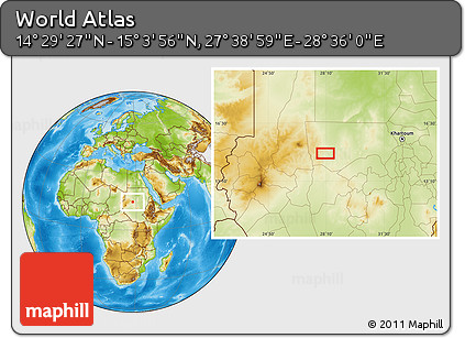 Physical Location Map of the Area around 14° 46' 42" N, 28° 7' 30" E