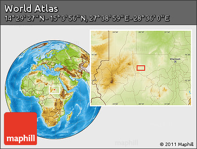 Physical Location Map of the Area around 14° 46' 42" N, 28° 7' 30" E