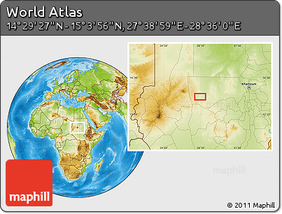 Physical Location Map of the Area around 14° 46' 42" N, 28° 7' 30" E
