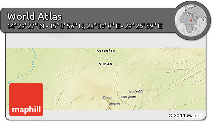 Physical Panoramic Map of the Area around 14° 46' 42" N, 28° 58' 30" E