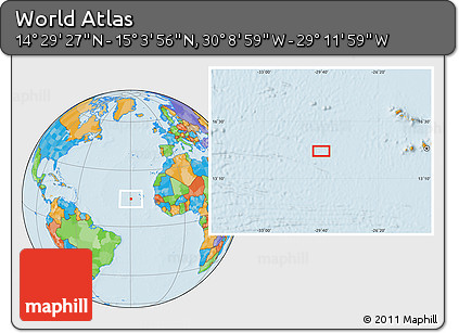 Political Location Map of the Area around 14° 46' 42" N, 29° 40' 29" W