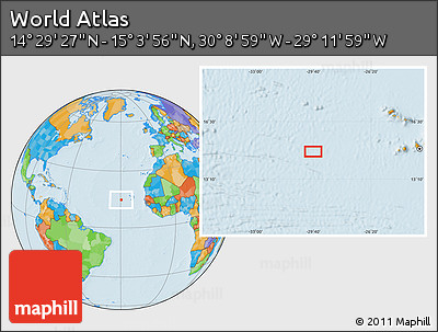 Political Location Map of the Area around 14° 46' 42" N, 29° 40' 29" W