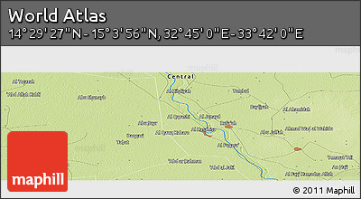 Physical Panoramic Map of the Area around 14° 46' 42" N, 33° 13' 30" E