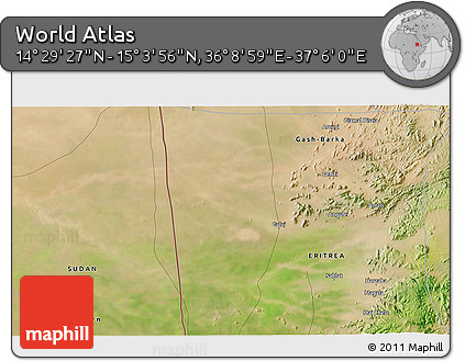 Satellite 3D Map of the Area around 14° 46' 42" N, 36° 37' 30" E