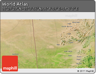 Satellite 3D Map of the Area around 14° 46' 42" N, 36° 37' 30" E