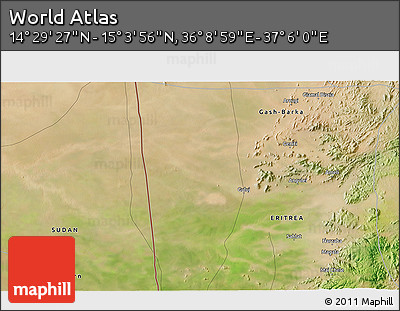 Satellite 3D Map of the Area around 14° 46' 42" N, 36° 37' 30" E