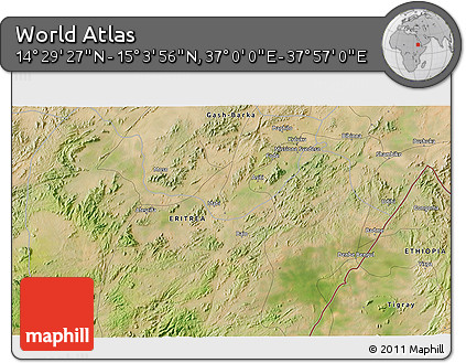 Satellite 3D Map of the Area around 14° 46' 42" N, 37° 28' 30" E