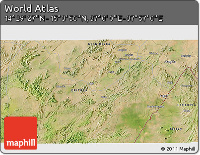 Satellite 3D Map of the Area around 14° 46' 42" N, 37° 28' 30" E