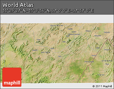 Satellite 3D Map of the Area around 14° 46' 42" N, 37° 28' 30" E