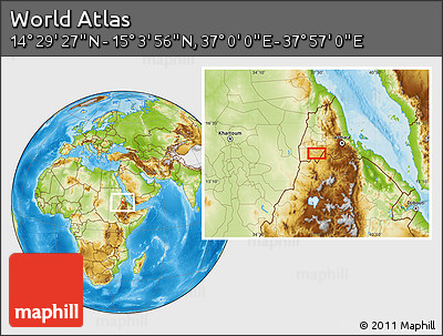 Physical Location Map of the Area around 14° 46' 42" N, 37° 28' 30" E