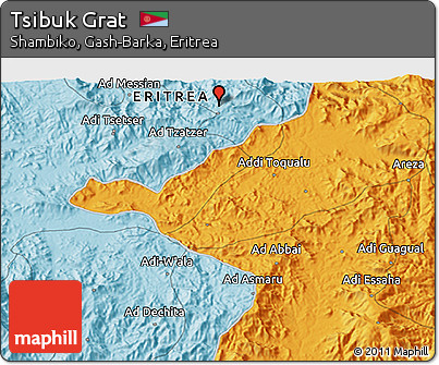 Political 3D Map of Tsibuk Grat