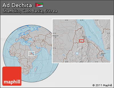 Gray Location Map of Ad Dechita, hill shading