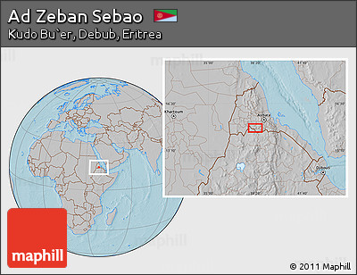 Gray Location Map of Ad Zeban Sebao, hill shading