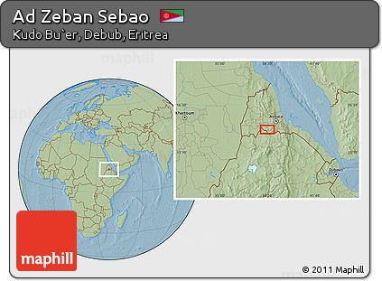 Savanna Style Location Map of Ad Zeban Sebao, hill shading