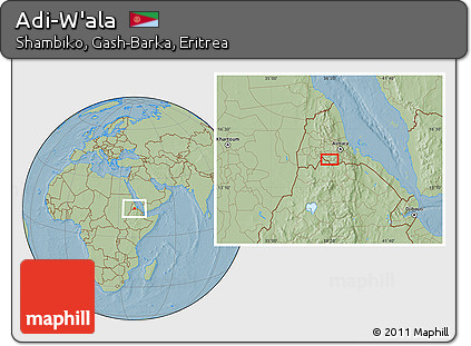 Savanna Style Location Map of Adi-W'ala, hill shading