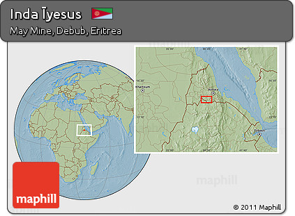 Savanna Style Location Map of Inda Īyesus, hill shading