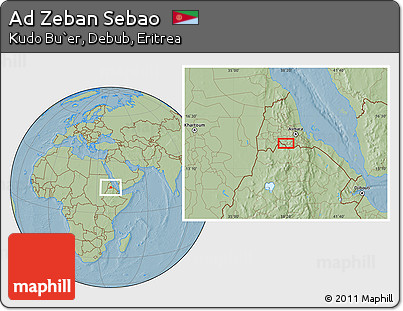 Savanna Style Location Map of Ad Zeban Sebao, hill shading