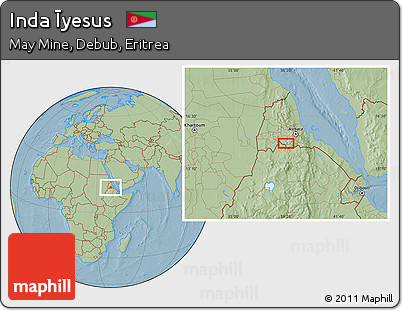 Savanna Style Location Map of Inda Īyesus, hill shading