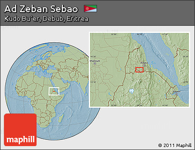 Savanna Style Location Map of Ad Zeban Sebao, hill shading