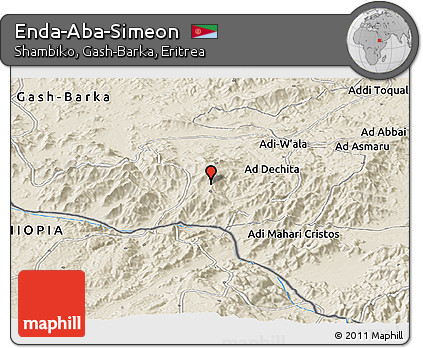 Shaded Relief Panoramic Map of Enda-Aba-Simeon