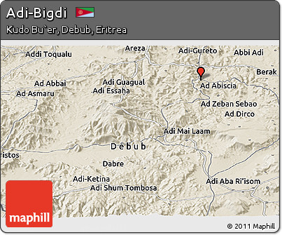 Shaded Relief Panoramic Map of Adi-Bigdi