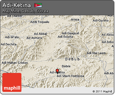 Shaded Relief Panoramic Map of Adi-Ketina