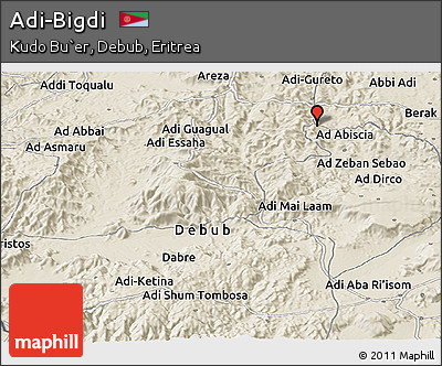 Shaded Relief Panoramic Map of Adi-Bigdi