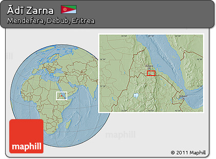 Savanna Style Location Map of Ādī Zarna, hill shading