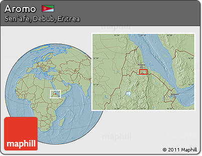 Savanna Style Location Map of Aromo, hill shading