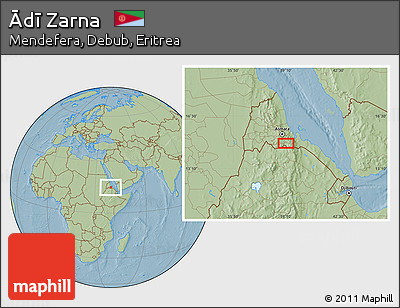 Savanna Style Location Map of Ādī Zarna, hill shading