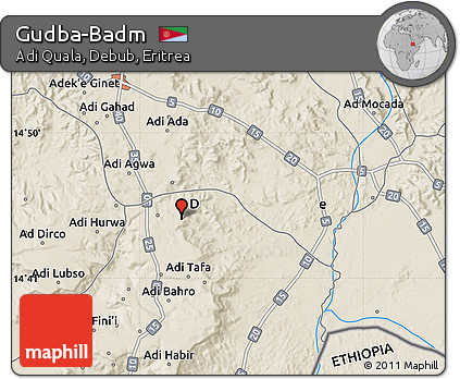 Shaded Relief Map of Gudba-Badm