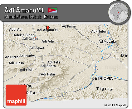 Shaded Relief Panoramic Map of Ādī Āmanu'ēl