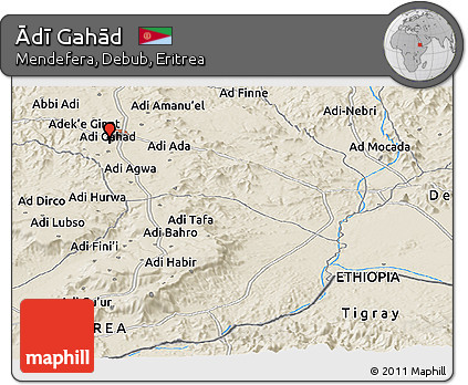 Shaded Relief Panoramic Map of Ādī Gahād