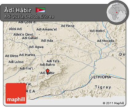 Shaded Relief Panoramic Map of Ādī Hābir