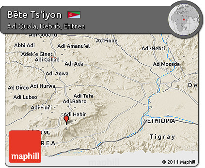 Shaded Relief Panoramic Map of Bēte Ts'iyon