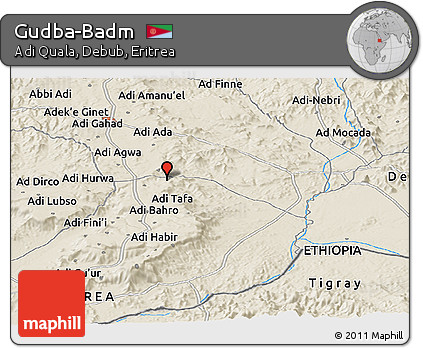 Shaded Relief Panoramic Map of Gudba-Badm