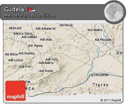 Shaded Relief Panoramic Map of Gudela