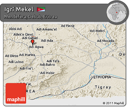 Shaded Relief Panoramic Map of Igrī Mekel