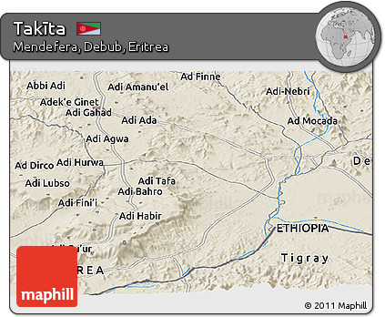 Shaded Relief Panoramic Map of Takīta